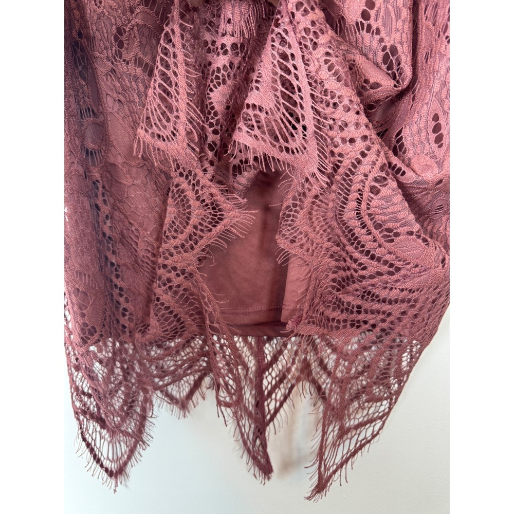 Boho Vanity Women LG Tank Top Mauve Floral Lace Handkerchief Eyelash Hem Lined - Picture 4 of 8